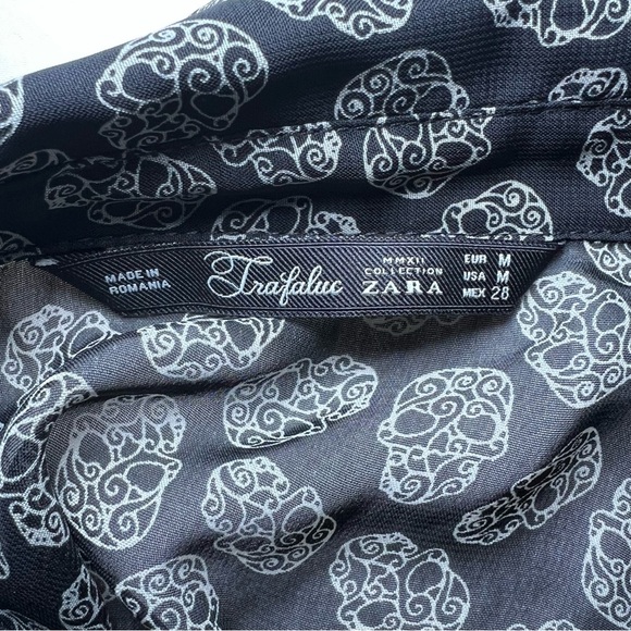 Zara Trafaluc Long Sleeve Sheer Collared Button Up Shirt - Skulls - Picture 5 of 7